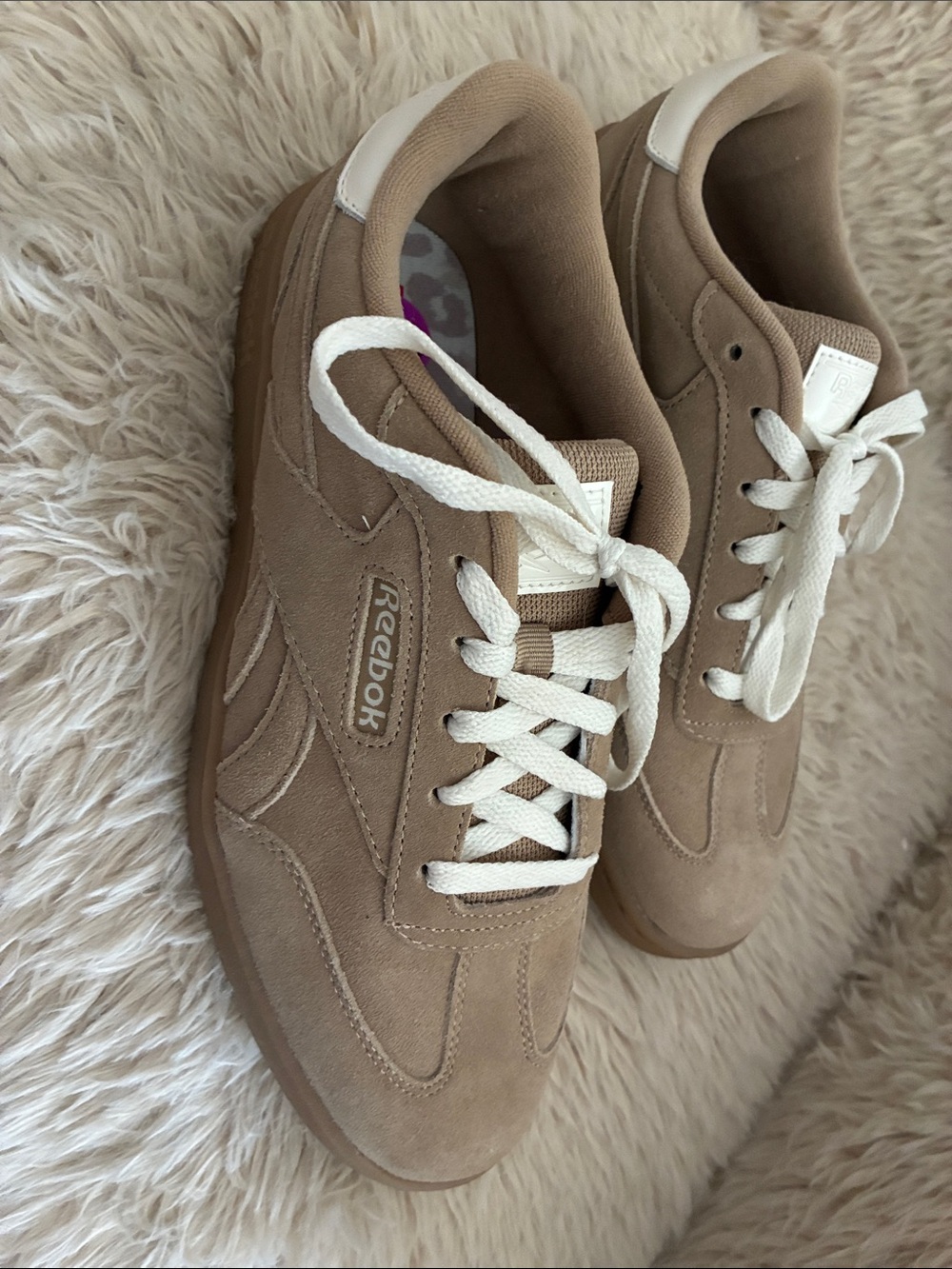 Reebok Women's Suede Sneakers in Taupe with White Accents